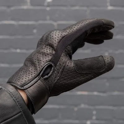 Black Pup Moto Thumpa Gen 2 Perforated Black Leather Short Cuff Summer Motorcycle Gloves